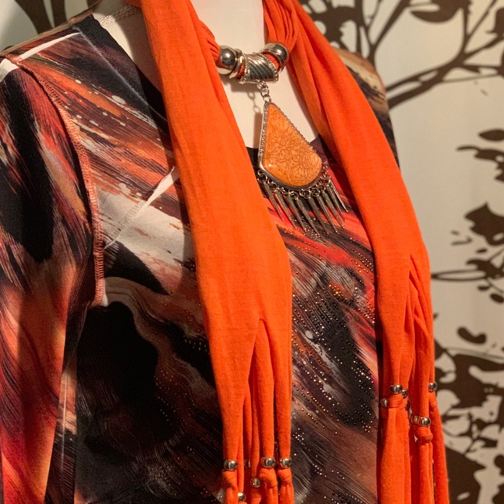 New Directions Sharks-Tooth Top & Jeweled Scarf